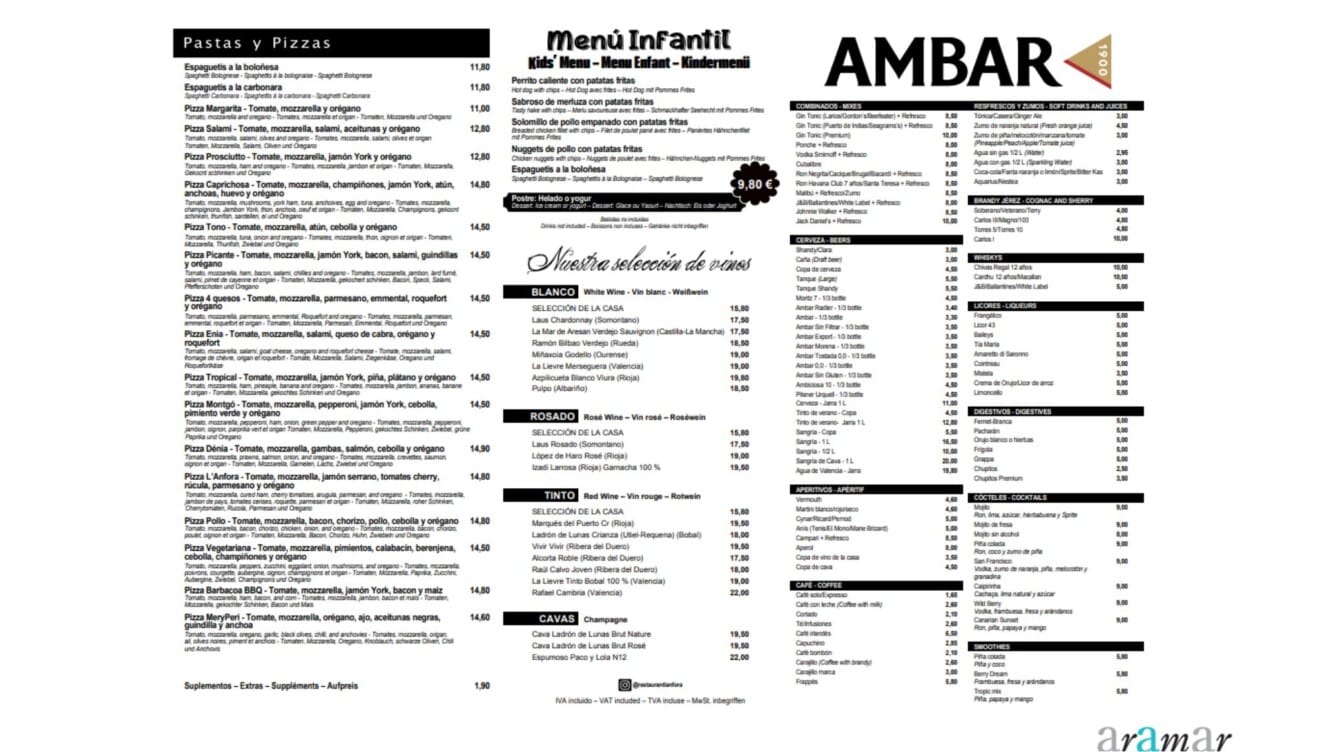 Carta Restaurante l'Anfora, menú infantil