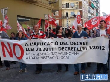 Pancarta de UGT en la manifestación de Dénia