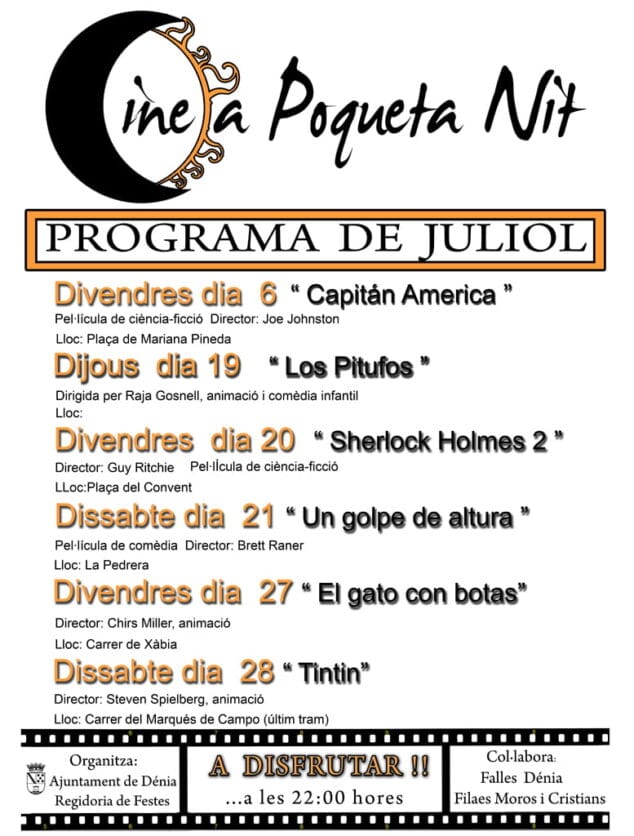 Fallas y Moros unen esfuerzos para ambientar las noches de verano con cine en la calle 2 Cine A Poqueta Nit Julio