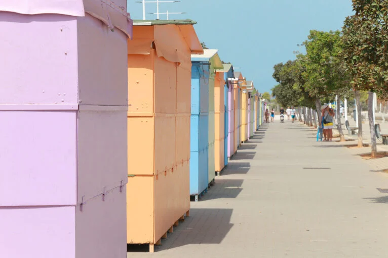 Hippie huts on the promenade of the port of Dénia