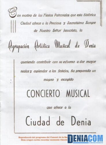 Programa del primer concierto de la Banda de Dénia en 1955