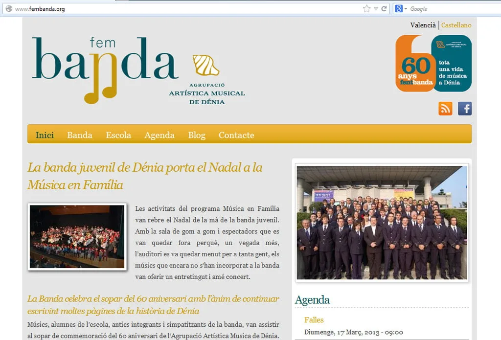Pantallazo nueva web de la banda de Dénia