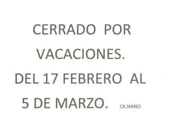Restaurante Ca Nano Cerrado por Vacaciones
