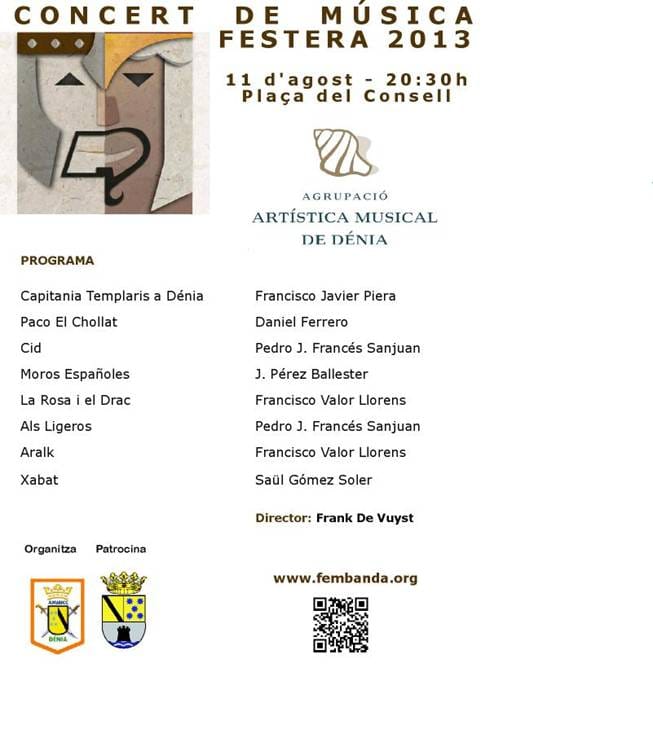 Programa del concierto de Música Festera de la Banda de Dénia