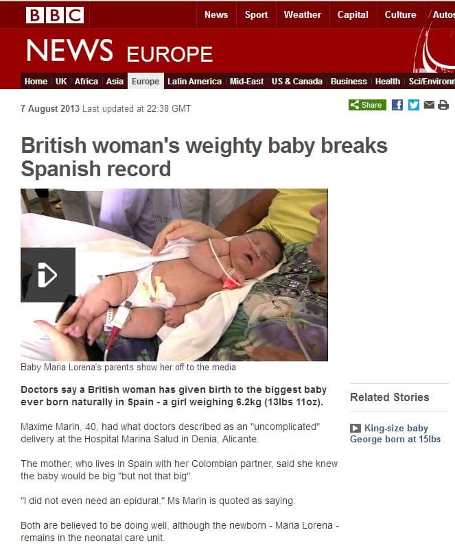 La BBC se hizo eco del nacimiento de Maria Lorena