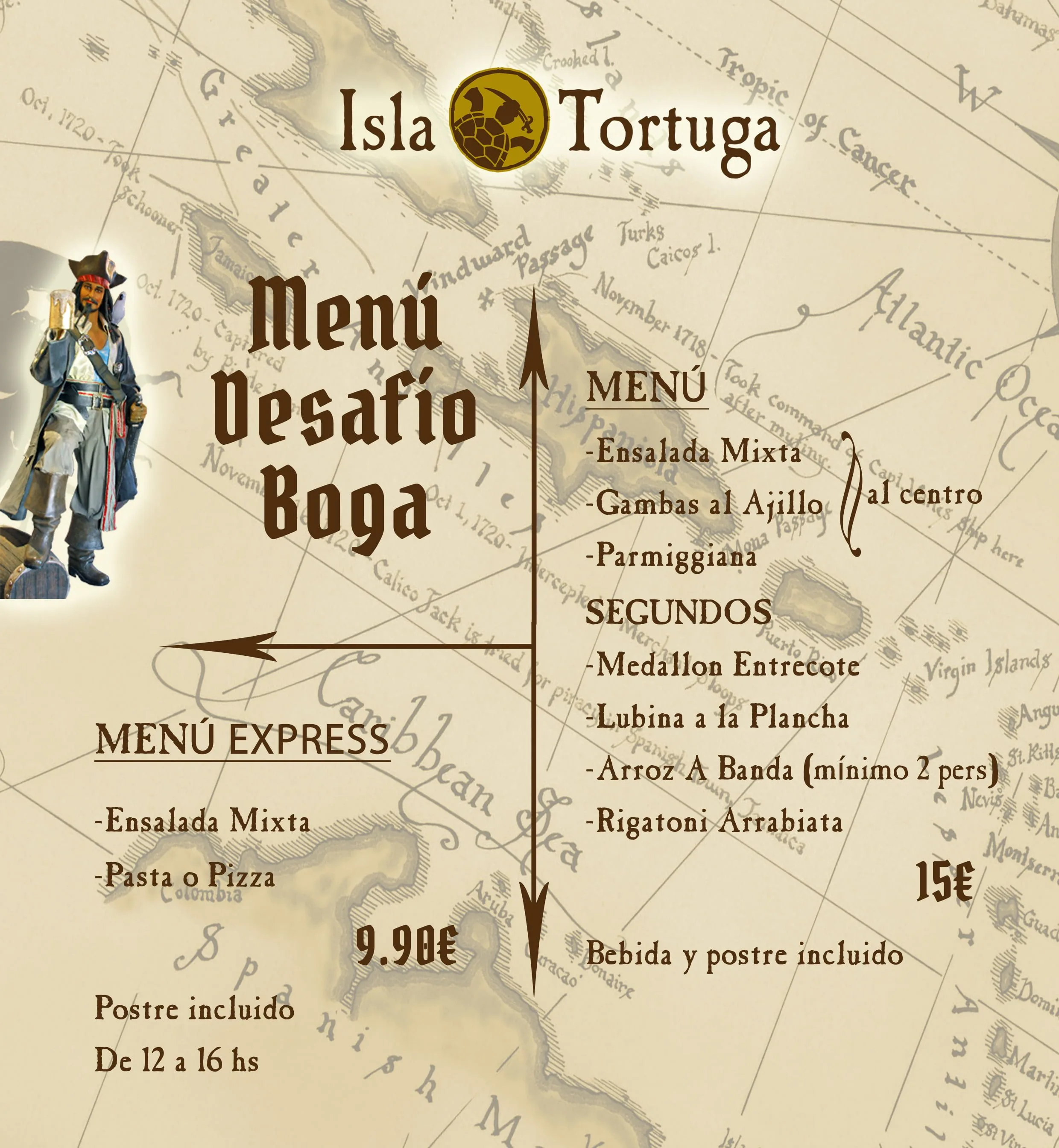 Menú especial para disfrutar del "Desafío Boga 2013" de 9,90€ en Isla Tortuga 1 Restaurante Temático Isla Tortuga, menú diario de 9,90 y menú especial regata de 15 euros.