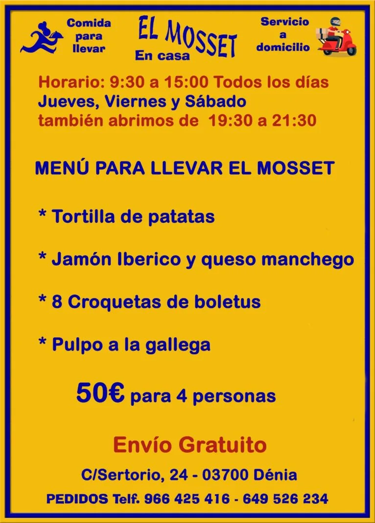 Menú para llevar El Mosset