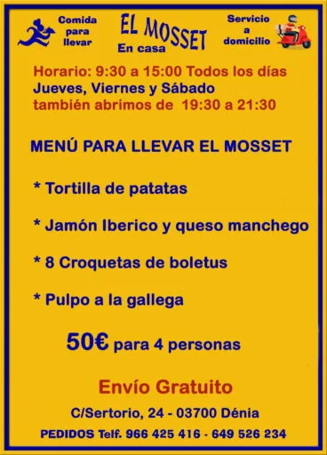 Menu para llevar El Mosset