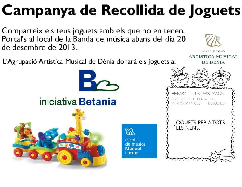 La Banda organiza una recogida de juguetes en favor de Iniciativa Betània 1 Campaña de recogida de juguetes de la Banda de Dénia