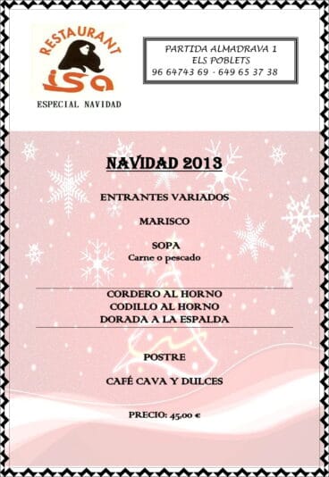 Menú especial Día de Navidad Restaurante Isa