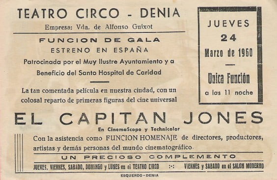 Estreno de El Capitan Jones en Dénia en 1960