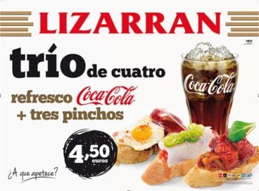 3 pinchos más una coca-cola 4,50