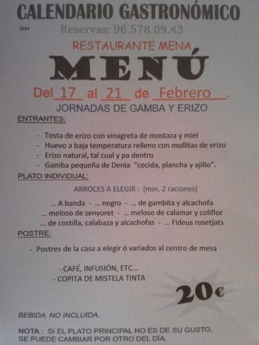 Menú Calendario Gastronómico
