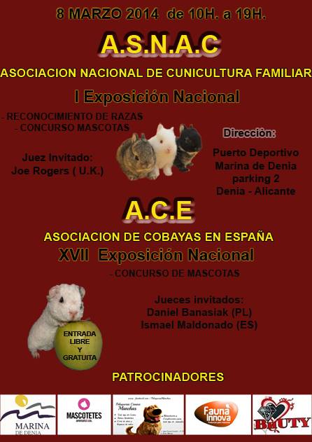 Cartel I Exposición Nacional de Cobayas y Conejos organizada por Mascotetes