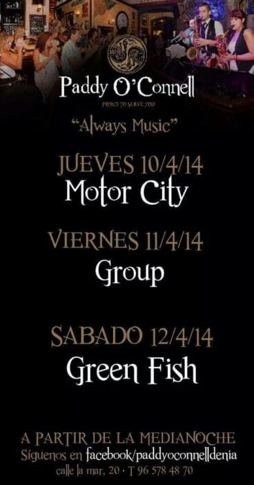 Agenda Conciertos Paddy  O’ Connell del 10 al 12 de abril
