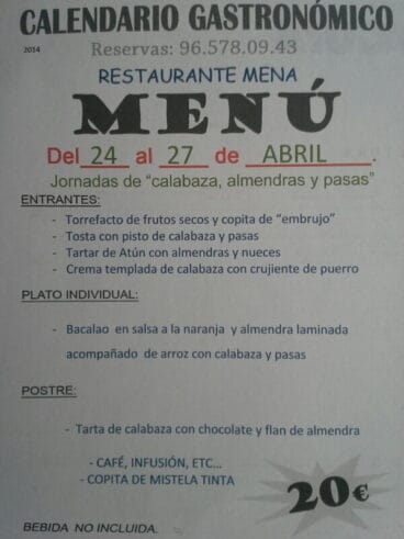 Menú Jornadas Gastronómicas Restaurante Mena