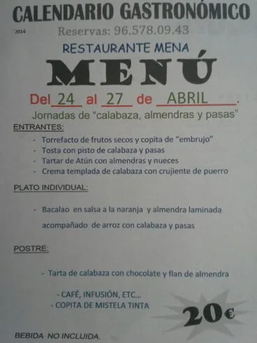 Menú Jornadas Gastronómicas Restaurante Mena