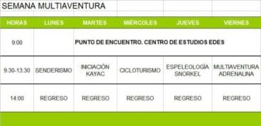 Horario curso Tururac y EDES