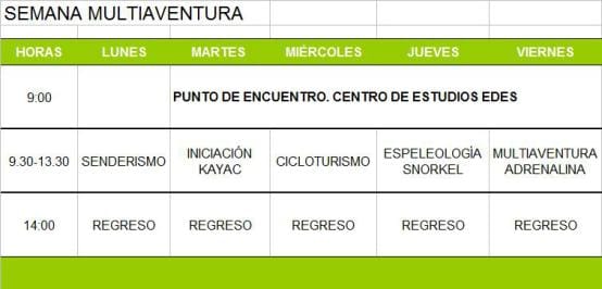 Multiaventura + programa educativo, la combinación perfecta para un verano diez 1 Horario curso Tururac y EDES