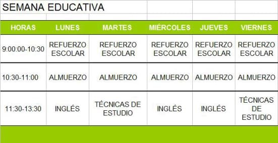 Multiaventura + programa educativo, la combinación perfecta para un verano diez 2 Horario segunda semana curso Tururac y EDES