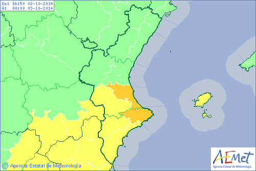 Mapa alerta naranja para Alicante