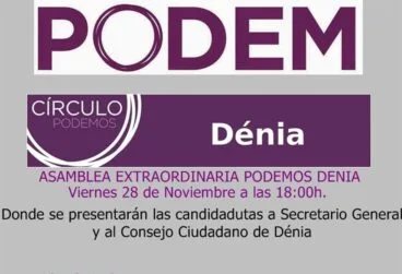 Cartel Asamblea Extraordinaria de Podemos Dénia