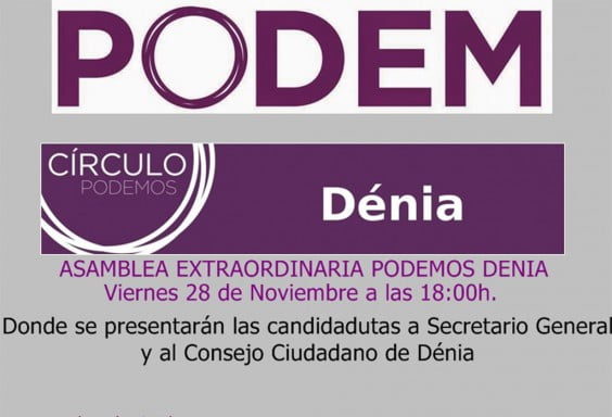 Cartel Asamblea Extraordinaria de Podemos Dénia