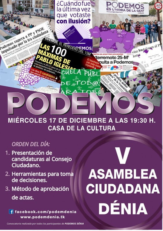 Cartel V Asamblea Podemos Dénia