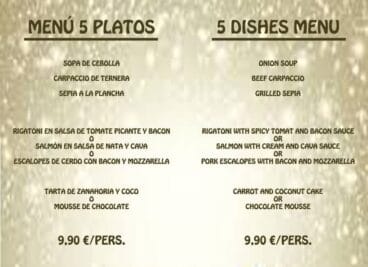 Menú cinco platos Isla Tortuga