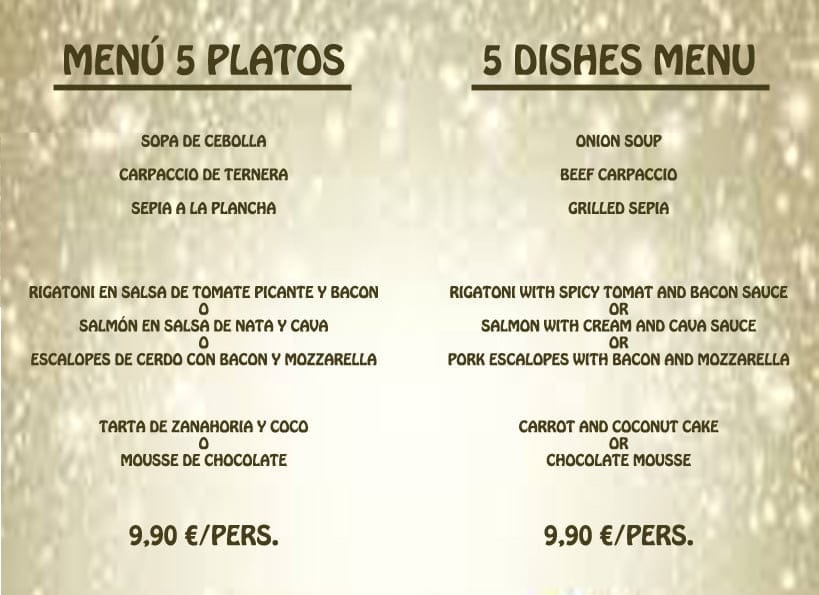 Menú cinco platos Isla Tortuga