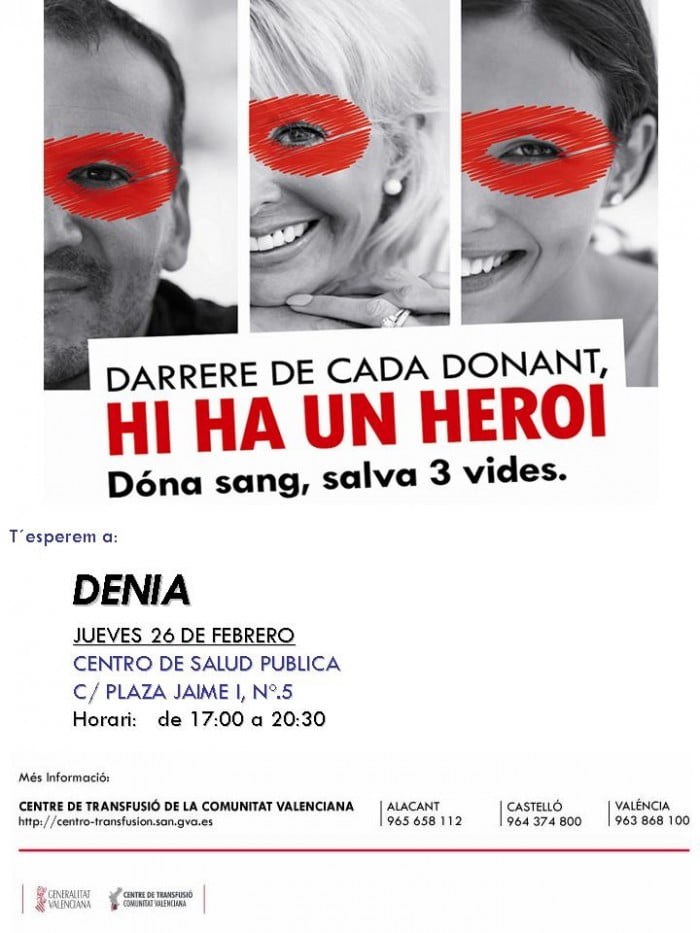 Colecta de sangre 26 febrero en Dénia