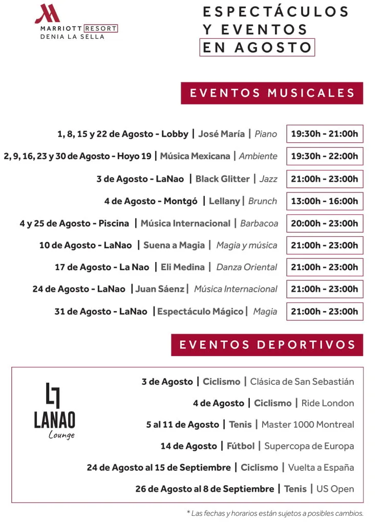 Eventos agosto Hotel Dénia Marriott La Sella Golf Resort & Spa