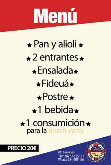 Menú Beach Party Bona Platja
