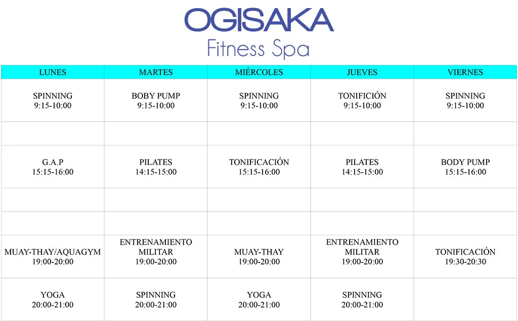 Horario Ogisaka Fitness Spa 2018