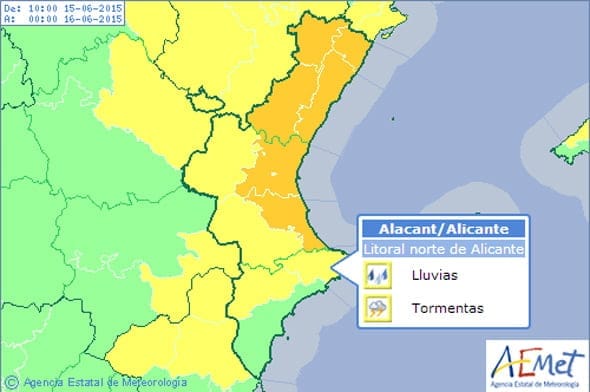 Alerta amarilla en el litoral norte de Alicante
