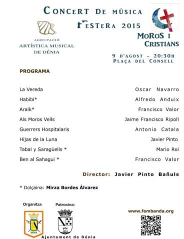 Programa del concierto de la Banda de Dénia