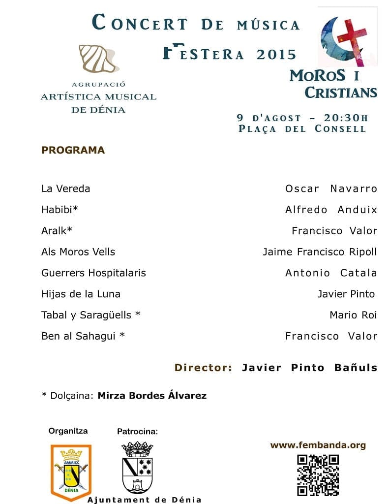 Programa del concierto de la Banda de Dénia