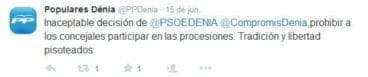 Tweet del PP sobre las procesiones