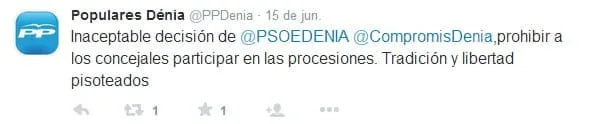 Rifirrafe ente el Partido Popular y el alcalde por la elección de la secretaria de su grupo 2 Tweet del PP sobre las procesiones