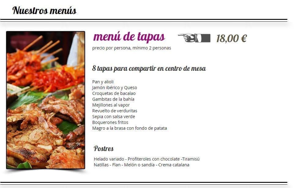 menú tapas l'anfora