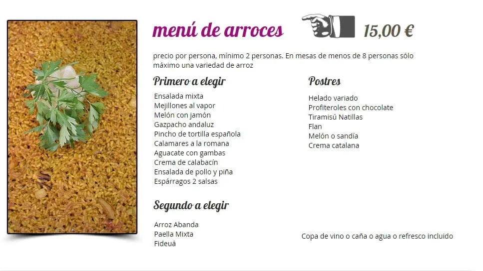 menú arroces l'anfora