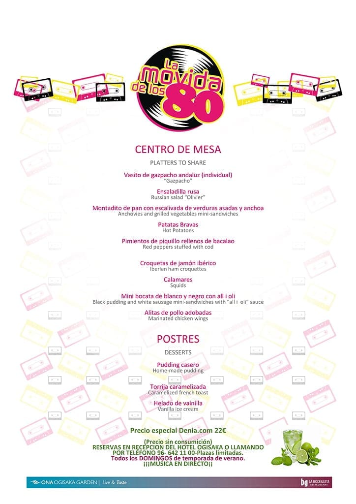 Menú La movida de los 80