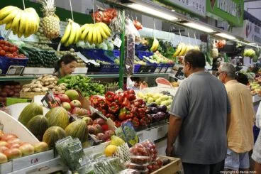Puesto de verduras y frutas en el mercat