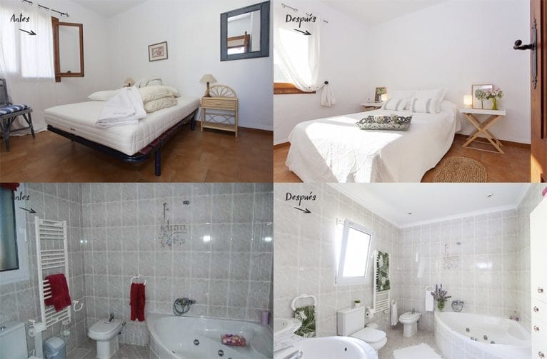 Dormitorio y baños antes y después