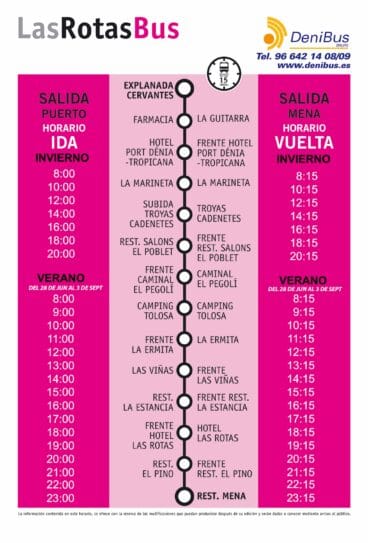 Horario de autobús Dénia – Las Rotas