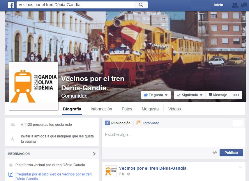 Página de Facebook de la Plataforma vecinal por el tren a Gandía