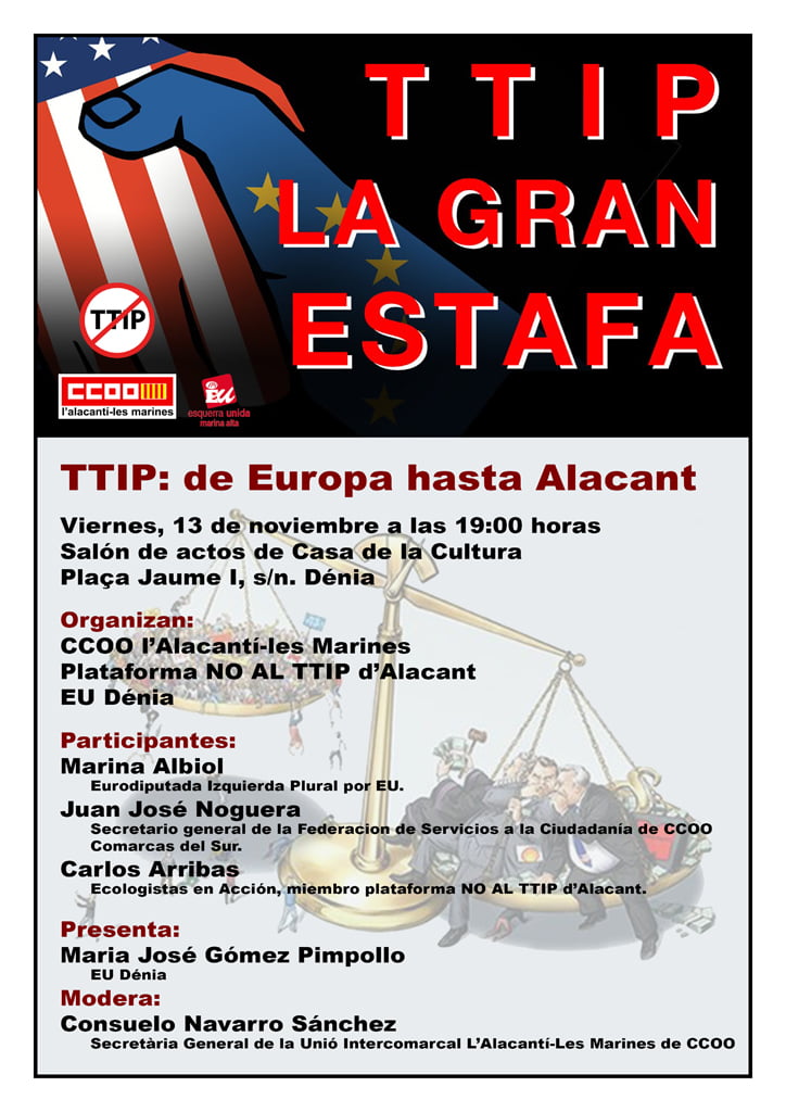 Cartel de la charla sobre el TTIP en Dénia