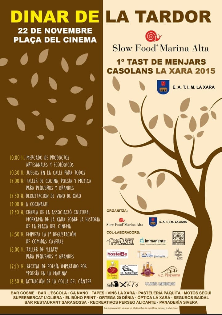 Slow Food Marina Alta convoca la 1º Degustación de Comidas Caseras 1 Dinar de la tardor Slow Food