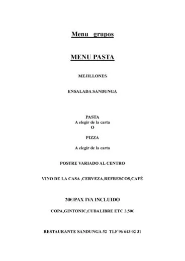 MENU PASTA Sandunga 52