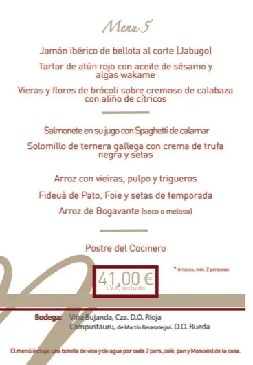 MENÚ 5 Agua de Mar